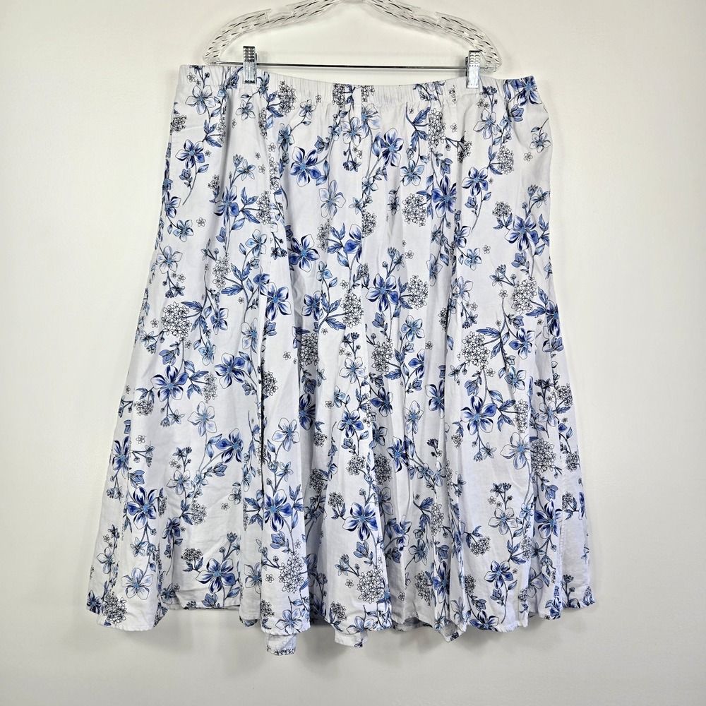 Woman Within Womens 2X 26/28 White Blue Floral Linen Blend Skirt